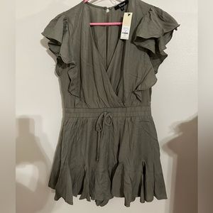 NWT: Trixxi skort romper. Sage green/ khaki brown color. Medium.